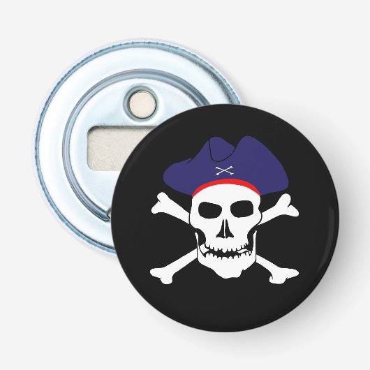 Kapitein Jack & Pirates Vlag, schedel/boetpartij Button Flesopener (Voorkant)