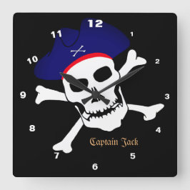 Kapitein Jack & Pirates Vlag, Skull House / Boat Vierkante Klok