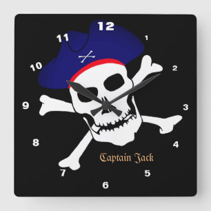 Kapitein Jack & Pirates Vlag, Skull House / Boat Vierkante Klok