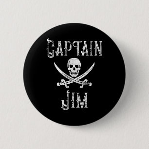 Kapitein Jim gepersonaliseerde Pirate Skull Boat Ronde Button 5,7 Cm