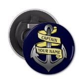 kapitein Jouw naam Anchor Button Flesopener (Voorkant)