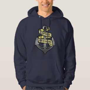 kapitein Jouw naam Anchor Hoodie