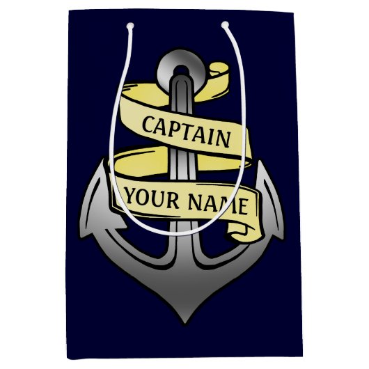  kapitein Jouw naam Anchor Medium Cadeauzakje (Voorkant)