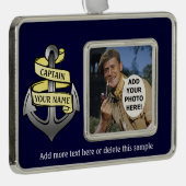 kapitein Jouw naam Anchor Verzilverd Omlijst Ornament (Rechts)