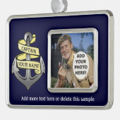 kapitein Jouw naam Anchor Verzilverd Omlijst Ornament (Links)