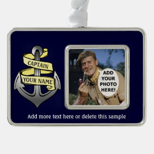  kapitein Jouw naam Anchor Verzilverd Omlijst Ornament
