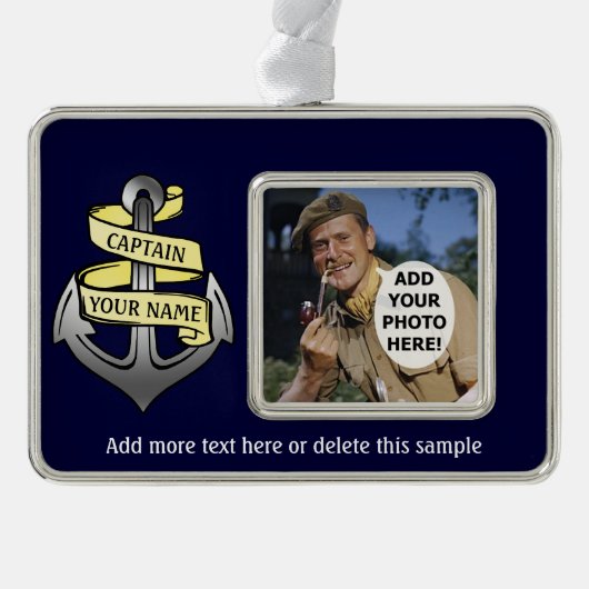 kapitein Jouw naam Anchor Verzilverd Omlijst Ornament (Voorkant)