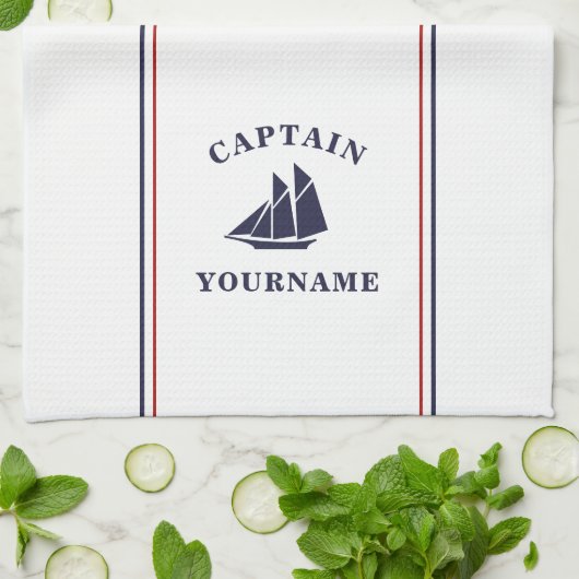 Kapitein Jouw naam Kitchen Towels, Nautical Sailbo Theedoek (Gevouwen)