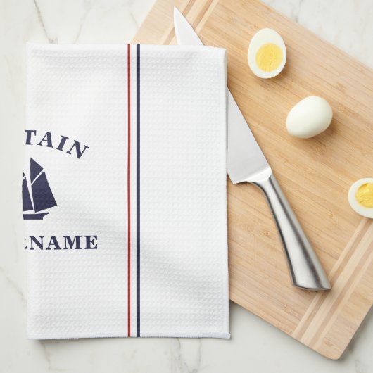 Kapitein Jouw naam Kitchen Towels, Nautical Sailbo Theedoek (Quarter Fold)