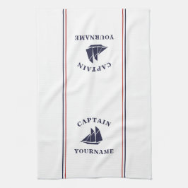 Kapitein Jouw naam Kitchen Towels, Nautical Sailbo Theedoek
