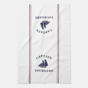 Kapitein Jouw naam Kitchen Towels, Nautical Sailbo Theedoek