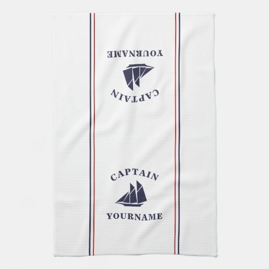 Kapitein Jouw naam Kitchen Towels, Nautical Sailbo Theedoek (Verticaal)