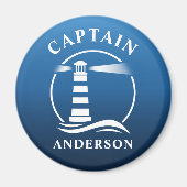 Kapitein Jouw naam Lighthouse Ocean Waves Blue Magneet (Voorkant)