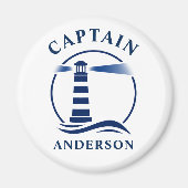 Kapitein Jouw naam Lighthouse Ocean Waves White Magneet (Voorkant)