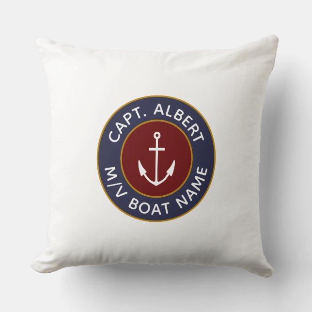 Kapitein Jouw naam Maroon Anchor Logo Sierkussen (Voorkant)