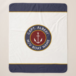 Kapitein Jouw naam Maroon Anchor Sherpa Blanket Deken
