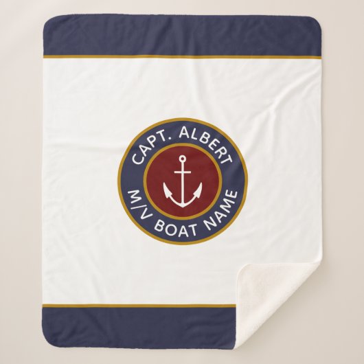 Kapitein Jouw naam Maroon Anchor Sherpa Blanket Sherpa Deken (Voorkant)