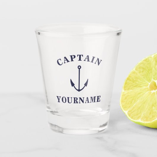Kapitein Jouw naam Nautical Anchor Shot Glass Shot Glas (Voorkant)