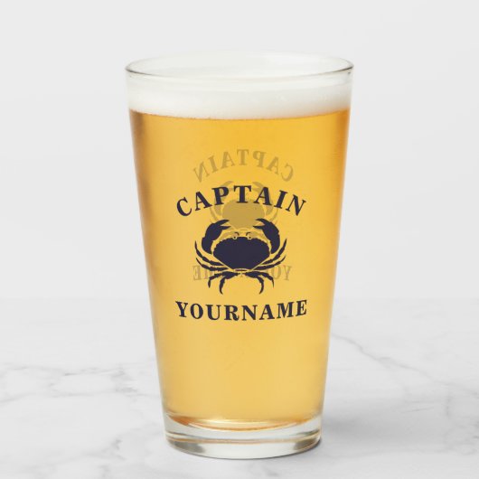 Kapitein Jouw naam Nautical Crab Tumbler Glass (Voorkant gevuld)