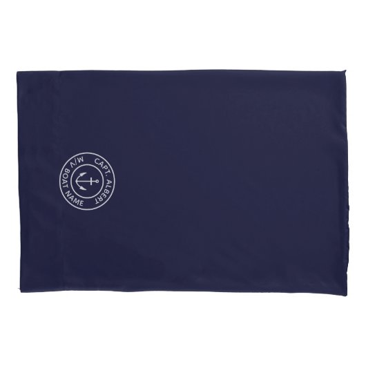 Kapitein Jouw naam Navy Anchor Logo Pillow Hoesje Kussensloop (Voorkant)