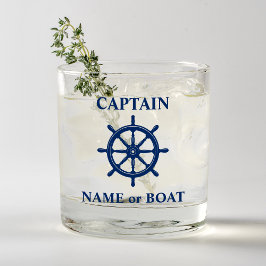 Kapitein Jouw naam of Boot Nautical Helm Wheel Nav Whisky Glas