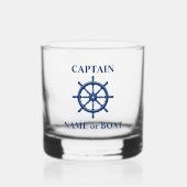 Kapitein Jouw naam of Boot Nautical Helm Wheel Nav Whisky Glas (Voorkant)
