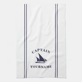 Kapitein Jouw naam Sailboot Kitchen Towel Theedoek