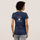 Kapitein Jouw naam Schooner Sailboot Navy T Shirt (Achterkant volledig)