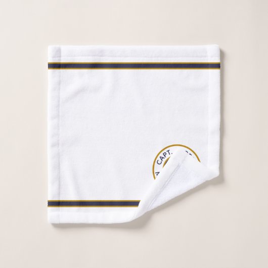 Kapitein Jouw naam White Navy Blue Gold Towel Set Bad Handdoek (Wasdoekje)