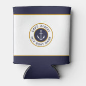 Kapitein Jouw naam Wit Blauw Anker Koelbox Blikjeskoeler (Voorkant)