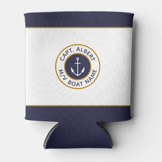 Kapitein Jouw naam Wit Blauw Anker Koelbox Blikjeskoeler (Voorkant)