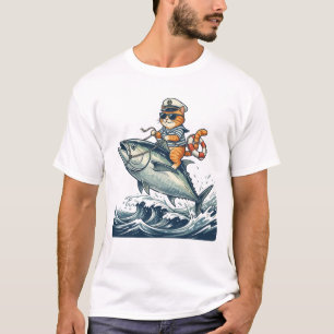 Kapitein Kat die op Reuzen Tonijn Rijdt Grappig Vi T-shirt