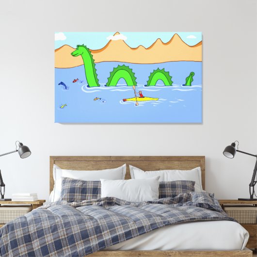 Kapitein Kayak en Loch Ness Monster Canvas Afdruk (Insitu (Slaapkamer))