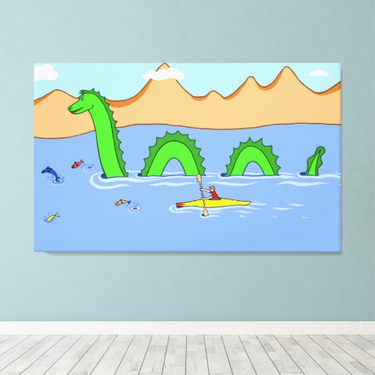 Kapitein Kayak en Loch Ness Monster Canvas Afdruk (Insitu (Houten vloer))
