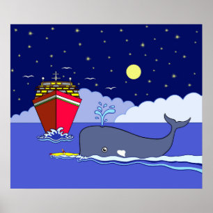Kapitein Kayak Opgeslagen door walvis Poster