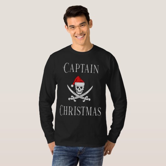 Kapitein kerstfeestdag Pirate Skull Santa Hat B T-shirt (Voorkant volledig)