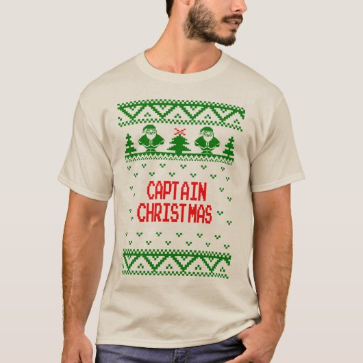 Kapitein Kerstfeestdag Ugly Sweater T Shirt (Voorkant)