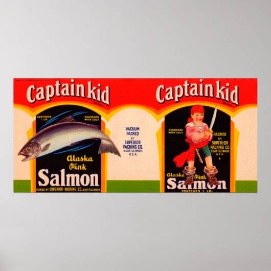 Kapitein Kind Merk Salmon Label- Seattle, WA Poster (Voorkant)