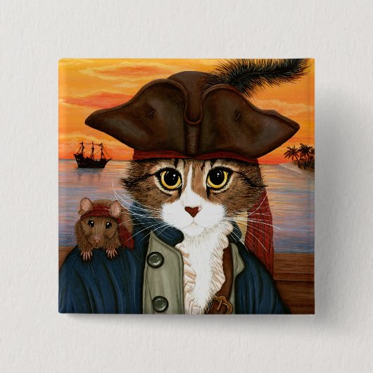 Kapitein Leo, Pirate Cat & Rat Fantasy Art Button (Voorkant)