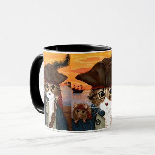 Kapitein Leo, Pirate Cat & Rat Fantasy Art Mok (Voorkant links)