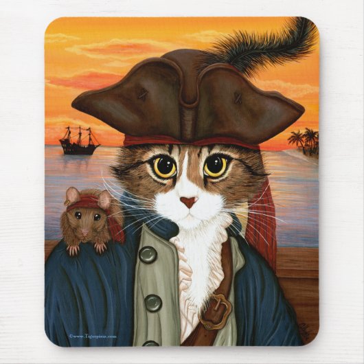 Kapitein Leo, Pirate Cat & Rat Fantasy Art Mousepa Muismat (Voorkant)
