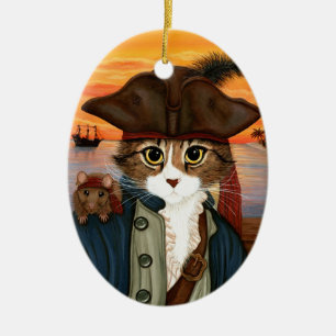 Kapitein Leo, Pirate Cat & Rat Fantasy Art Ornamen Keramisch Ornament