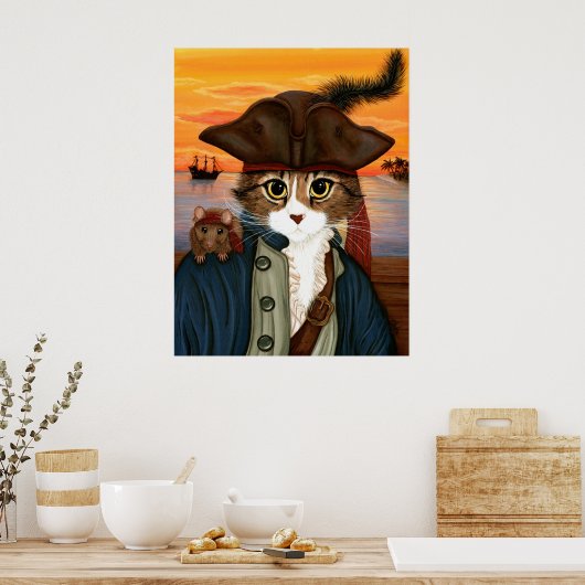 Kapitein Leo, Pirate Cat & Rat Fantasy Art Poster (Keuken)