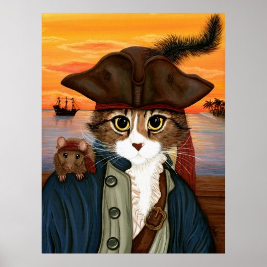 Kapitein Leo, Pirate Cat & Rat Fantasy Art Poster (Voorkant)