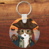 Kapitein Leo, Pirate Cat & Rat Fantasy Art Sleutel Sleutelhanger (Voorkant)