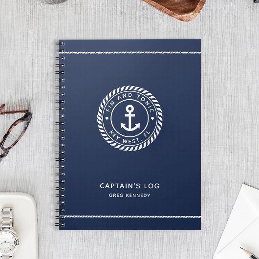 Kapitein Logboek Navy Blue Nautical Anchor Boat Na Notitieboek