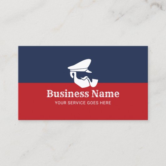 Kapitein Logo Modern Navy Blue en Red Nautical Visitekaartje (Voorkant)
