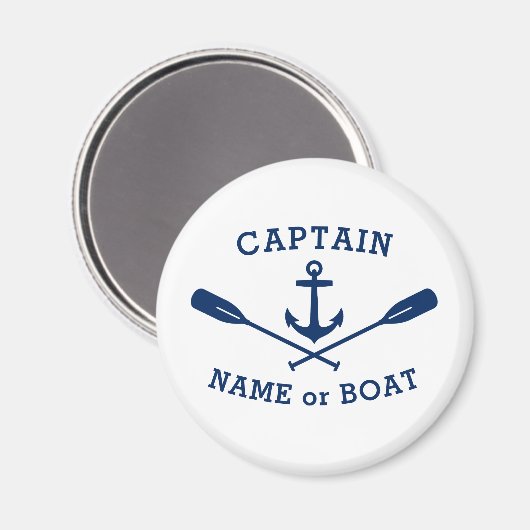 Kapitein met de naam Boat Anchor Oars Navy Blue Wh Magneet (Voorkant / Achterkant)