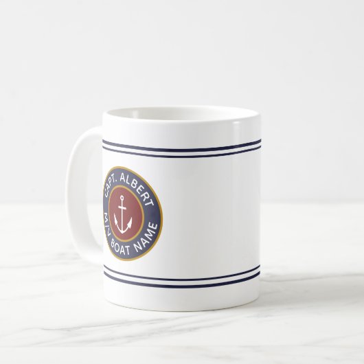 Kapitein met Jouw naam Maroon Nautical Anchor Mok (Voorkant links)