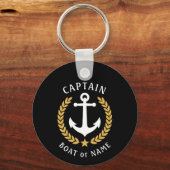 Kapitein Naam Anchor Gold Laurel Foto Back Black Sleutelhanger (Voorkant)